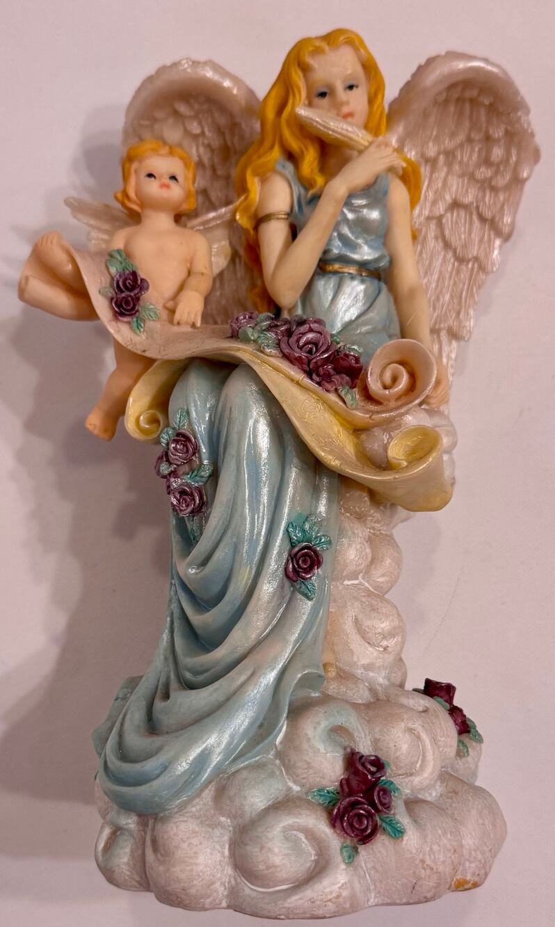 Vintage Musical Angel Child Resin Figurine 9" Hark The Herald Angels Sing Works